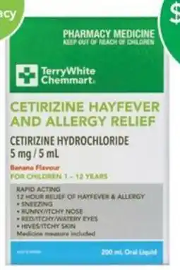 Terry White TerryWhite Chemmart* Cetirizine Hayfever and Allergy Relief offer