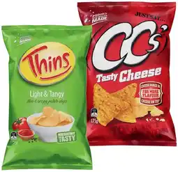 IGA Thins Chips 150‑175g or CC’s Corn Chips 175g Selected Varieties offer