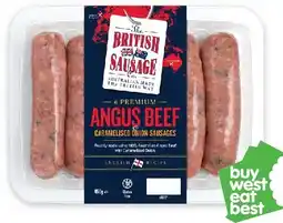 IGA The British Sausage Co Thick Cumberland 500g or Angus Beef & Caramalised Onions Sausages 450g offer