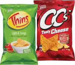IGA CC’s Corn Chips 175g, Thins Chips 150‑175g or Onion Rings 85g Selected Varieties offer