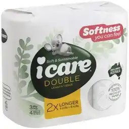 IGA Icare Double Length Toilet Tissue 3 Ply 4 Pack offer