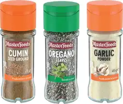 IGA MasterFoods Ground Cumin Seeds 28g, Oregano Leaves 10g or Garlic Powder 45g offer