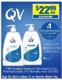 My Chemist Ego Qv Skin Lotion 1L or Gentle Wash 1kg offer