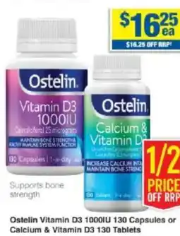 My Chemist Ostelin Vitamin D3 1000IU 130 Capsules or Calcium & Vitamin D3 130 Tablets offer
