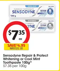 Coles Sensodyne Repair & Protect Whitening or Cool Mint Toothpaste offer