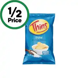 Woolworths Thins Chips 150-175g or Thins Onion Rings 85g offer