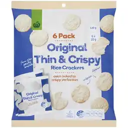 Woolworths Woolworths Thin & Crispy Rice Crackers Original 120g Pk 6 offer