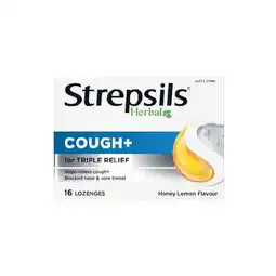 Woolworths Strepsils Herbal Cough + Blocked Nose & Sore Throat Lozenges Pk 16† offer