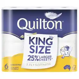 Woolworths Quilton Toilet Paper Shea Butter Pk 6 or King Size Pk 6 or Coconut Oil Pk 6 offer