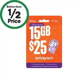 Woolworths amaysim $25 Starter Pack¥ offer