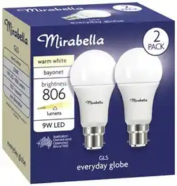 Coles Mirabella 9W GLS LED Light Globes 2 Pack offer