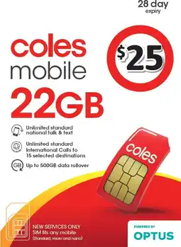 Coles Coles Mobile $25 Prepaid SIM offer