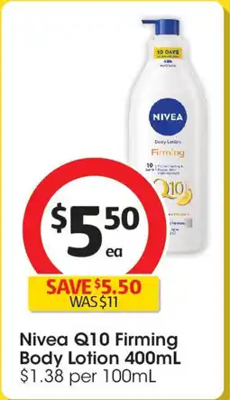 Coles Nivea Q10 Firming Body Lotion offer