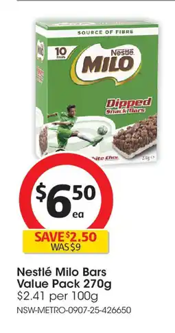 Coles Nestlé Milo Bars Value Pack offer