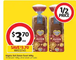 Coles Mighty Soft Raisin Toast offer