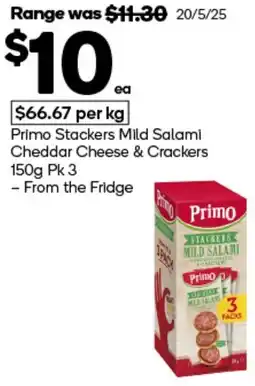 Woolworths Primo Stackers Mild Salami Cheddar Cheese & Crackers offer
