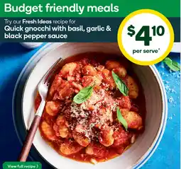 Woolworths Quick gnocchi with basil, garlic & black pepper sauce offer