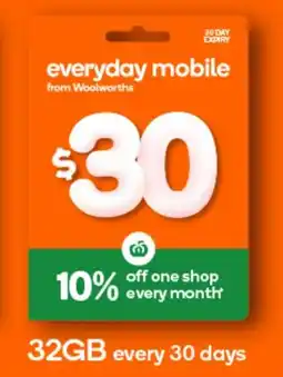 Woolworths everyday mobile 32GB every 30 days offer