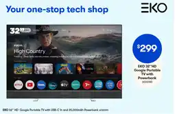 Woolworths EKO 32"HD Google Portable TV with Powerbank offer