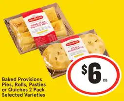 IGA Baked Provisions Pies, Rolls, Pasties or Quiches 2 Pack Selected Varieties offer