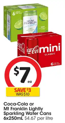 Coles Coca-Cola or Mt Franklin Lightly Sparkling Water Cans offer