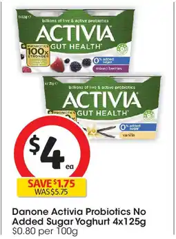 Coles Danone Activia Probiotics No Added Sugar Yoghurt offer