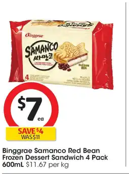 Coles Binggrae Samanco Red Bean Frozen Dessert Sandwich 4 Pack offer