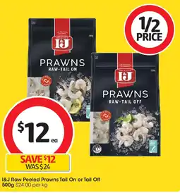 Coles I&J Raw Peeled Prawns Tail On or Tail Off offer