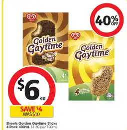 Coles Streets Golden Gaytime Sticks 4 Pack offer