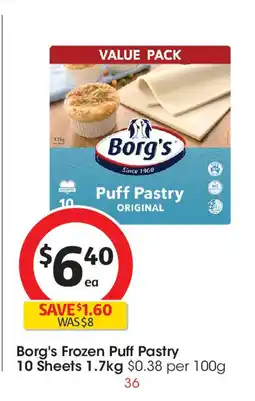 Coles Borg's Frozen Puff Pastry 10 Sheets offer