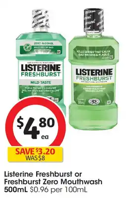 Coles Listerine Freshburst or Freshburst Zero Mouthwash offer