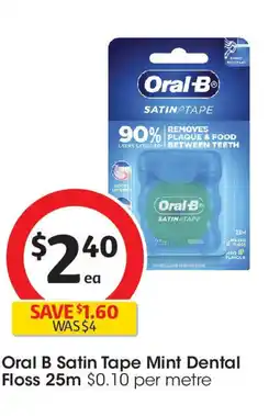 Coles Oral B Satin Tape Mint Dental Floss 25m offer
