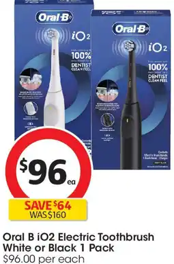 Coles Oral B iO2 Electric Toothbrush White or Black 1 Pack offer