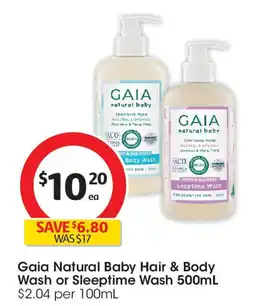 Coles Gaia Natural Baby Hair & Body Wash or Sleeptime Wash offer
