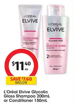 Coles L'Oréal Elvive Glycolic Gloss Shampoo 200mL or Conditioner 150mL offer