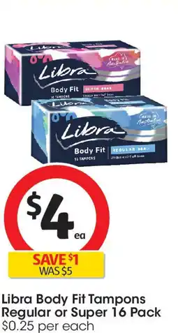 Coles Libra Body Fit Tampons Regular or Super 16 Pack offer