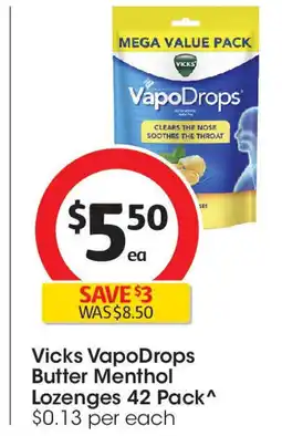 Coles Vicks VapoDrops Butter Menthol Lozenges 42 Pack offer