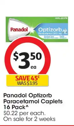 Coles Panadol Optizorb Paracetamol Caplets 16 Pack offer