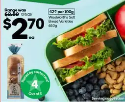 Woolworths Woolworths Soft Bread Varieties 650g offer