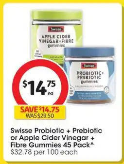 Coles Swisse Probiotic + Prebiotic or Apple Cider Vinegar + Fibre Gummies 45 Pack^ offer
