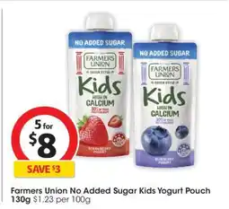 Coles Farmers Union No Added Sugar Kids Yogurt Pouch 130g offer