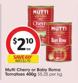 Coles Mutti Cherry or Baby Roma Tomatoes 400g offer