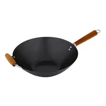 Cuisena 35cm non-stick carbon steel wok with acacia handle