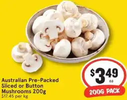 IGA Australian pre-packed sliced or button mushrooms offer