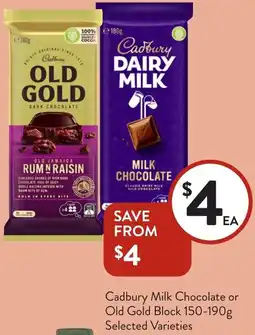 Foodworks Cadbury Milk Chocolate or Old Gold Block offer