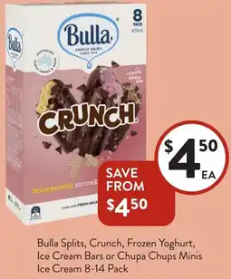 Foodworks Bulla Splits, Crunch, Frozen Yoghurt, Ice Cream Bars or Chupa Chups Minis Ice Cream offer