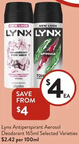 Foodworks Lynx antiperspirant aerosol deodorant offer