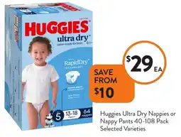 Foodworks Huggies Ultra Dry Nappies or Nappy Pants offer