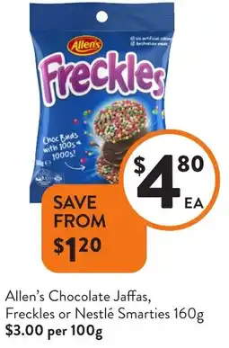 Foodworks Allen's Chocolate Jaffas, Freckles or Nestlé Smarties offer