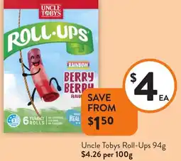 Foodworks Uncle Tobys Roll-Ups offer